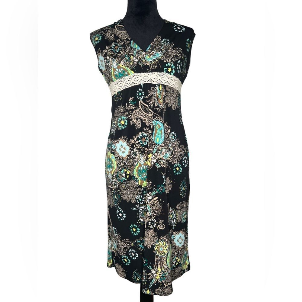 Merona Women's Paisley Multi Color Empire Sleeveless Dress Front Lace Size Small